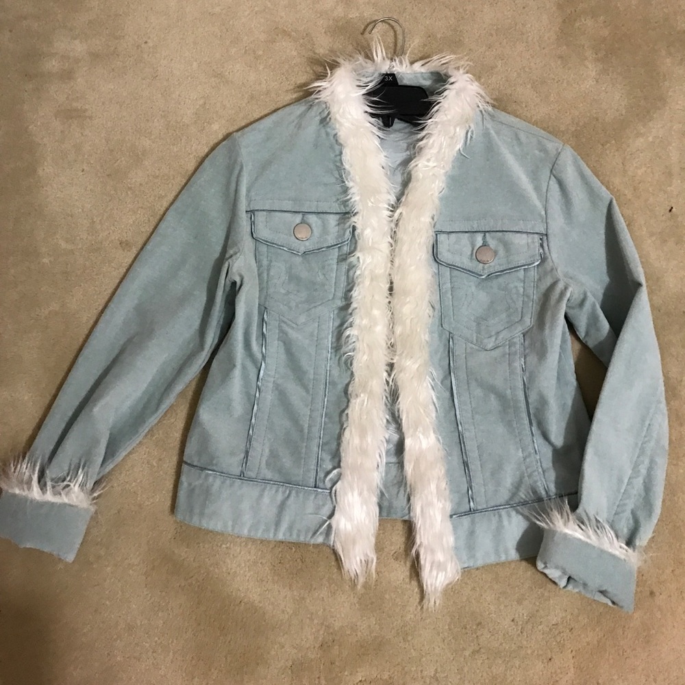 Corduroy denim fur jacket